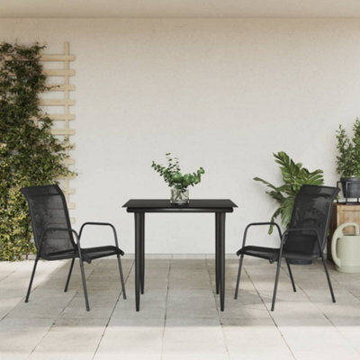 Berkfield 3 Piece Garden Dining Set Black Steel And Textilene - image 1