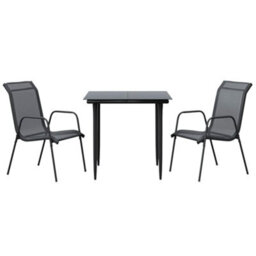 Berkfield 3 Piece Garden Dining Set Black Steel And Textilene - thumbnail 2