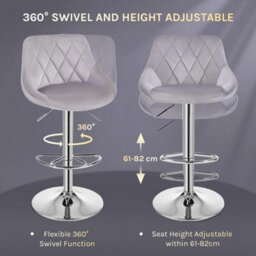 2X Bar Stools Kitchen Island Breakfast Barstool Metal Frame Swivel Stools 150Kg - Light Grey - thumbnail 5