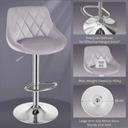 2X Bar Stools Kitchen Island Breakfast Barstool Metal Frame Swivel Stools 150Kg - Light Grey - thumbnail 4