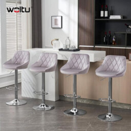 2X Bar Stools Kitchen Island Breakfast Barstool Metal Frame Swivel Stools 150Kg - Light Grey - thumbnail 2