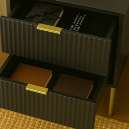 Home Treats Ridged Bedside Table Black Wooden 2 Drawer Side Table Gold Handles 63 X 50 X 40 Cm - thumbnail 8