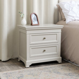 Melody Maison Large Taupe-Grey Two Drawer Bedside Table - Daventry Taupe-Grey Range - thumbnail 1