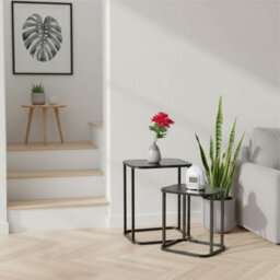 Taylor & Brown 2 Pack Nesting Coffee Tables For Living Room, Metal Frame With Mdf Top, Modern Nest Of 2 Sofa Side End Tables - thumbnail 6
