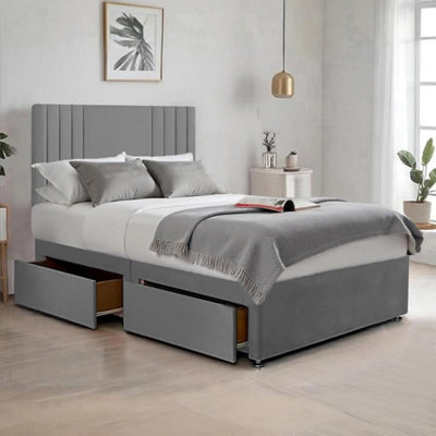 Grey Plush Sawana 6Ft Super King Size Bed With 20 Inch Headboard With Mattress And 2Drawers - image 1