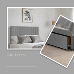 Grey Plush Sawana 6Ft Super King Size Bed With 20 Inch Headboard With Mattress And 2Drawers - thumbnail 2