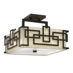 Vintage 1920's Style 3 Bulb Semi Flush Light With Opaque Glass Shades And Bronze Finish
