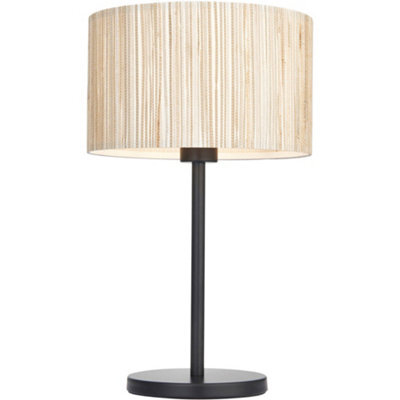 Loops Natural Seagrass Table Lamp - Matt Black Shade - 410mm Tall Light - 10W Led E27 - image 1