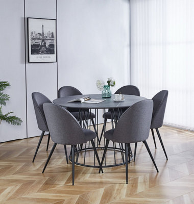 Hallowood Furniture Cullompton Large 120Cm Round Table With 6 Grey Curved Back Chairs - image 1