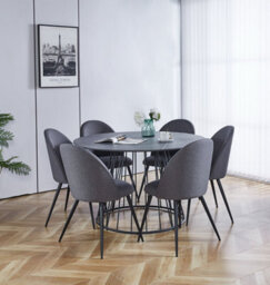 Hallowood Furniture Cullompton Large 120Cm Round Table With 6 Grey Curved Back Chairs