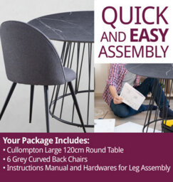 Hallowood Furniture Cullompton Large 120Cm Round Table With 6 Grey Curved Back Chairs - thumbnail 7