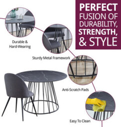 Hallowood Furniture Cullompton Large 120Cm Round Table With 6 Grey Curved Back Chairs - thumbnail 2