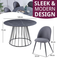 Hallowood Furniture Cullompton Large 120Cm Round Table With 6 Grey Curved Back Chairs - thumbnail 3