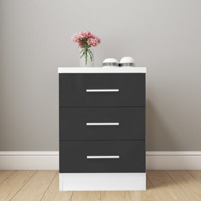 Reflect 3 Drawer Bedside - Grey Gloss & Matt White - Modern Nightstand For Bedroom Storage - H: 59.5Cm X W: 39.5Cm X D: 38Cm - image 1