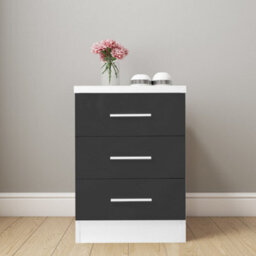 Reflect 3 Drawer Bedside - Grey Gloss & Matt White - Modern Nightstand For Bedroom Storage - H: 59.5Cm X W: 39.5Cm X D: 38Cm - thumbnail 1