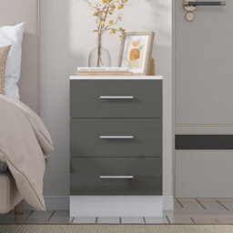 Reflect 3 Drawer Bedside - Grey Gloss & Matt White - Modern Nightstand For Bedroom Storage - H: 59.5Cm X W: 39.5Cm X D: 38Cm - thumbnail 2
