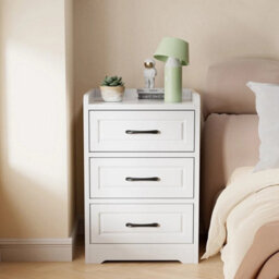 3-Drawer Wooden Bedroom Bedside Cabinet Furniture Storage Nightstand Side Table - thumbnail 5