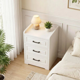 3-Drawer Wooden Bedroom Bedside Cabinet Furniture Storage Nightstand Side Table - thumbnail 4