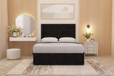 Somnior Beds Somnior Chambery Black Plush Hybrid Pocket Sprung Orthopaedic Divan Bed Set With Upholstered Headboard - image 1