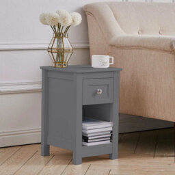 Grey Wooden Slim Side End Table Narrow Bedside Storage Cabinet Nightstand Drawer - thumbnail 3