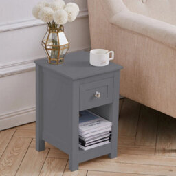 Grey Wooden Slim Side End Table Narrow Bedside Storage Cabinet Nightstand Drawer - thumbnail 4