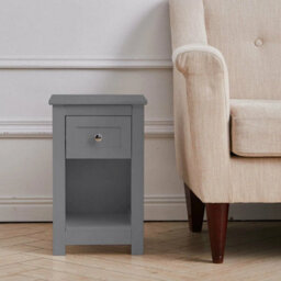 Grey Wooden Slim Side End Table Narrow Bedside Storage Cabinet Nightstand Drawer - thumbnail 5