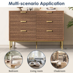Btm Walnut Embossed Sideboard With 6 Drawers, Anti-Tip, For Living Room, Hallway, Bedroom, Children's Room, 120Cm - thumbnail 9