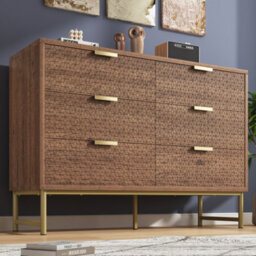 Btm Walnut Embossed Sideboard With 6 Drawers, Anti-Tip, For Living Room, Hallway, Bedroom, Children's Room, 120Cm - thumbnail 3