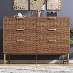 Btm Walnut Embossed Sideboard With 6 Drawers, Anti-Tip, For Living Room, Hallway, Bedroom, Children's Room, 120Cm - thumbnail 4