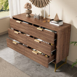 Btm Walnut Embossed Sideboard With 6 Drawers, Anti-Tip, For Living Room, Hallway, Bedroom, Children's Room, 120Cm - thumbnail 2