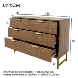 Btm Walnut Embossed Sideboard With 6 Drawers, Anti-Tip, For Living Room, Hallway, Bedroom, Children's Room, 120Cm - thumbnail 7