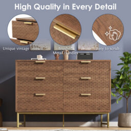 Btm Walnut Embossed Sideboard With 6 Drawers, Anti-Tip, For Living Room, Hallway, Bedroom, Children's Room, 120Cm - thumbnail 5