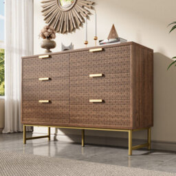 Btm Walnut Embossed Sideboard With 6 Drawers, Anti-Tip, For Living Room, Hallway, Bedroom, Children's Room, 120Cm - thumbnail 6