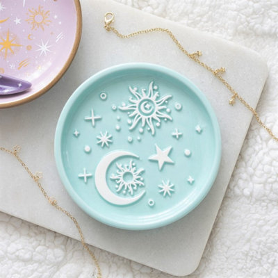 Blue Moon And Sun Trinket Dish Pastel Celestial Ceramic Jewellery Dish - image 1