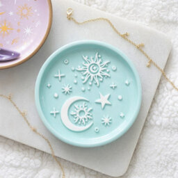 Blue Moon And Sun Trinket Dish Pastel Celestial Ceramic Jewellery Dish - thumbnail 1