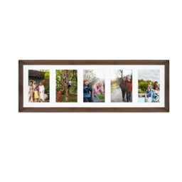 AK Frames 26X8 Walnut Classic Multi Photo Frame With White Mount - Holds 5 Apertures (5X) 6X4 Photos