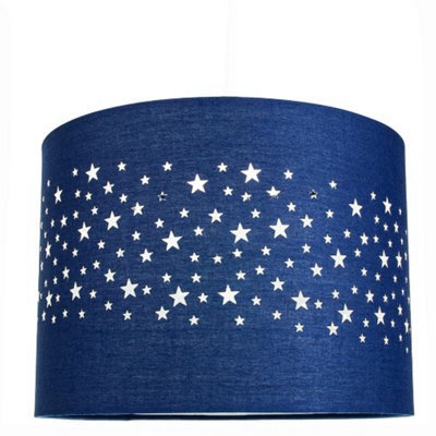 Happy Homewares Stars Decorated Children/kids Midnight Blue Cotton Bedroom Pendant Or Lamp Shade - image 1