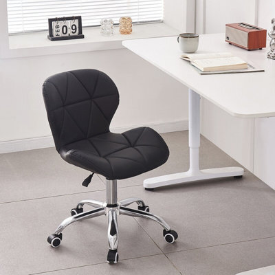 Black Chair Cushioned Computer Office Chair Chrome Legs Swivel Adjustable Vanity Stool - image 1