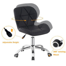 Black Chair Cushioned Computer Office Chair Chrome Legs Swivel Adjustable Vanity Stool - thumbnail 3
