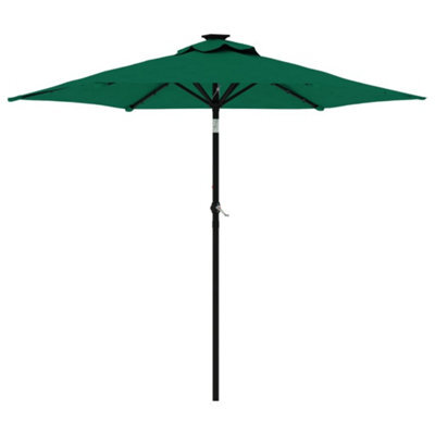 Berkfield Durable Garden Parasol With Leds And Steel Pole Green 225X225X212Cm