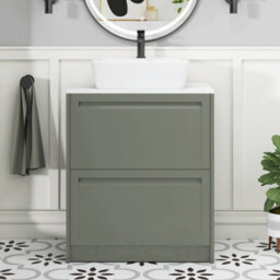 Royal Bathrooms Royal Bathroom Elmore 700mm Matt Green Freestanding Countertop Bathroom Vanity Unit 2 Drawer With Cube Basin - thumbnail 4