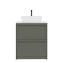 Royal Bathrooms Royal Bathroom Elmore 700mm Matt Green Freestanding Countertop Bathroom Vanity Unit 2 Drawer With Cube Basin - thumbnail 7