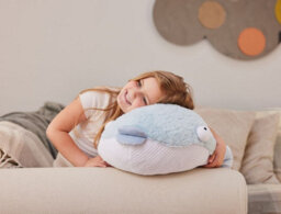 Warmies Luxury Long Pile Faux Fur Supersized Cushion, Pufferfish - thumbnail 3