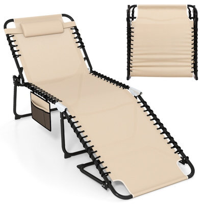 Gainoom Oversize Beige Folding Chaise Lounge Portable Patio Sun Lounger - image 1