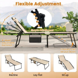 Gainoom Oversize Beige Folding Chaise Lounge Portable Patio Sun Lounger - thumbnail 6