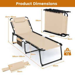 Gainoom Oversize Beige Folding Chaise Lounge Portable Patio Sun Lounger - thumbnail 2
