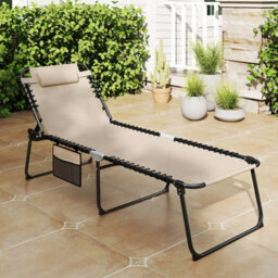 Gainoom Oversize Beige Folding Chaise Lounge Portable Patio Sun Lounger - thumbnail 3