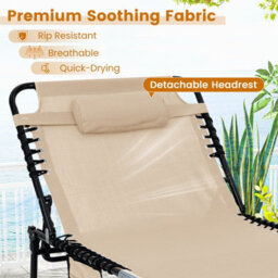 Gainoom Oversize Beige Folding Chaise Lounge Portable Patio Sun Lounger - thumbnail 8
