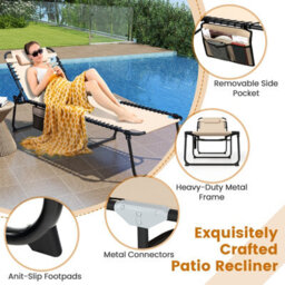 Gainoom Oversize Beige Folding Chaise Lounge Portable Patio Sun Lounger - thumbnail 9