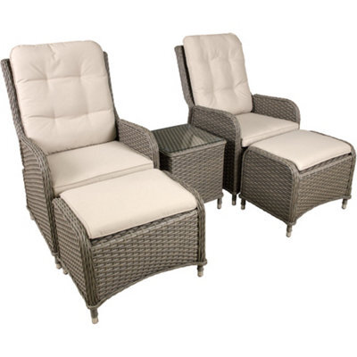 Loops 3Pc Garden Reclining Bistro Set - Rattan Wicker - Outdoor Chairs & Coffee Table - image 1